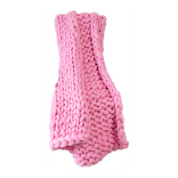 Hand Knitted Chunky Blanket Thick Acrylic Yarn Blanket Home Decor Throw Rug - Pink