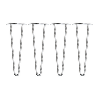 Set of 4 Chrome Retro Hairpin Table Legs 12mm Steel Bench Desk - 71cm