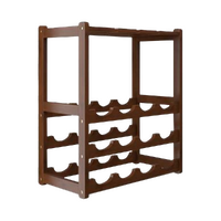 Bamboo Wine Rack Free Standing 15 Bottles with 6 Glasses Holder Storage in Dark Brown