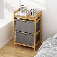Bamboo Shelf with Storage Hamper – Wooden Organiser with 2 Laundry Bags