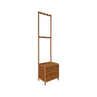 42x165cm Dark Wood Wooden Hall Stand Floor Coat Rack with Drawer Modern Minimalist