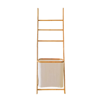 Wall Leaning Ladder Shelf with Laundry Basket Clothes Hamper Bath Towel Rack