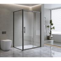 150mm Adjustable (2000x1010mm) Single Door Corner Sliding Glass Shower Screen in Black