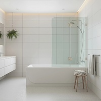 120cm Frameless Glass Bath Screen – Stainless Steel F-Brackets in Gunmetal