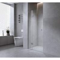 100cm Wall to Wall Frameless Shower Screen – Chrome Wall Channel and Floor Channel, SS Hinges & Round Knob Handle