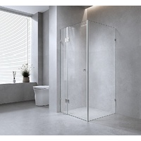 100x80cm Corner Frameless Shower Screen with Nickel Wall Channel and Floor F-Bracket and Brass Hinges, Square Knob Handle