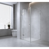 120x80cm Corner Frameless Shower Screen with Black U-Brackets and Brass Hinges, Square Double Pull Handle