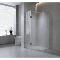 90cm Frameless Diamond Shower Screen with Gold Brackets and Brass Hinges, Round Knob Handle