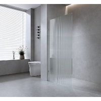 Della Francesca 110cm Reeded Glass Shower Screen Gunmetal U-Brackets Pole