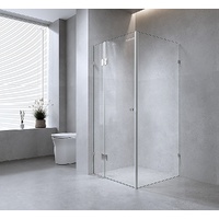 100x70cm Corner Frameless Shower Screen with Chrome Brackets and Brass Hinges - F-Brackets