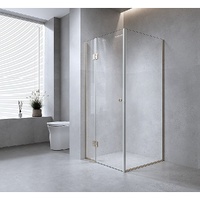 100x80cm Corner Frameless Shower Screen – Black Wall Channel and Floor Channel with Brass Hinges for Elegant Bathrooms