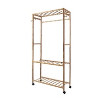 Wooden Clothes Rail with Shelves & Wheels – Open Wardrobe Rack