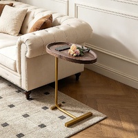 Randy & Travis Modern Oval Side Table Gold Base Sofa End