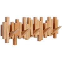 Wood Wall Mounted Coat Rack with 6 Flip Down Hooks 40cm Foldable Wall Hook Rack for Entryway, Bathroom & Home Office Storage
