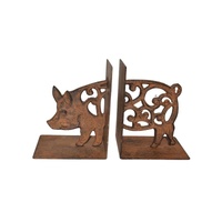 Cast Iron Fleur Pig Bookends Set 14cm
