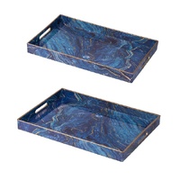 eWholesale Set 2 Blue Marble Patterned Rectangular Trays 48cm