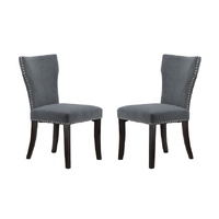 eWholesale Set 2 Studded Grey Velvet Armless Dining Chairs 94cm
