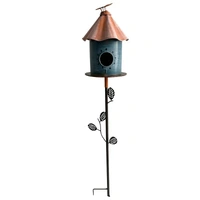 Birdhouse w Perched Bird on Leafy Garden Stake 108cm