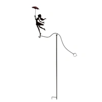 Girl w Red Umbrella Spinner / Balancing Garden Stake 172cm