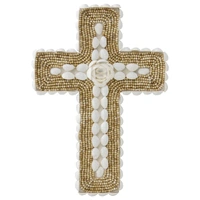 Handcrafted Shell & Narrow Weave Border Wall Hanging Cross 30x3cm