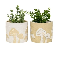 Set 2 Asst Mushroom Planters w Hole + Plug 17cm