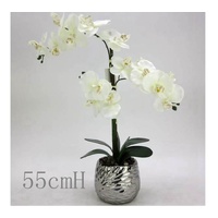 eWholesale Artificial White Orchid Silver Pot 56cm