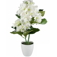 eWholesale Artificial White Hydrangea in White Plastic Pot 10x46cm