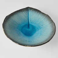 eWholesale Shallow Leaf Shape Bowl 25cm Sky Blue Glaze