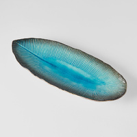 eWholesale Leaf Shape Plate 32.5x13.5cm Sky Blue Glaze
