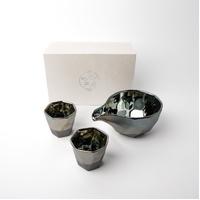 eWholesale Sake Set Faceted Ink Glaze Japanese Ceramic