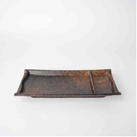 Sushi Plate Inbuilt Sauce Dish 21cm Mottled Earth Glaze