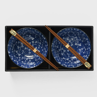 eWholesale Bowl Set 2pcs with Chopsticks Indigo Dragonfly