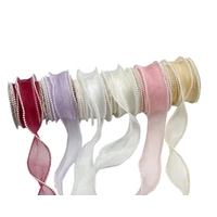 bulk 36 Artificial Pearl Edge Organza Ribbon Wrap 200cm