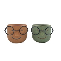 eWholesale Set 2 Man with Metal Glasses Ceramic Pot 7cm