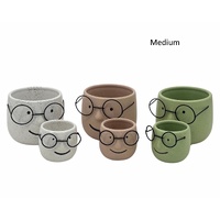 Set 3 Ceramic Pot Planter w Metal Glasses 12x10cm