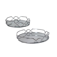 eWholesale Set 2 Round Silver Mirror Tray 30cm