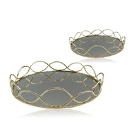 eWholesale Set 2 Round Gold Mirror Trays 30cm