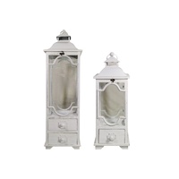 eWholesale Set 2 Tall White Wooden Lanterns with Drawers 104cm