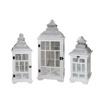 eWholesale Set 3 White Wooden Lanterns Metal Roof 79cm