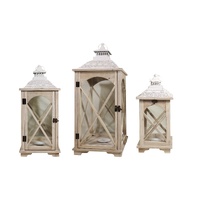 eWholesale Set 3 Natural Wooden Lanterns White Metal Top 75cm