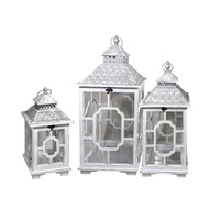 eWholesale Set 3 Wooden Lantern with Metal Roof 76cm