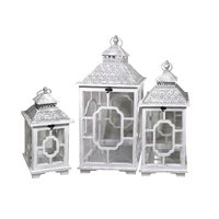 Set 3 Wooden Lantern w/ Metal Roof 76cm
