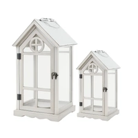Set 2 Wooden House Lanterns 53cm