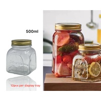 eWholesale 36x 500ml Square Glass Jar with Gold Metal Lid