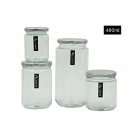 bulk 48 Glass Jar Round w/ Silver Lid 400ml Canister 10.5cm