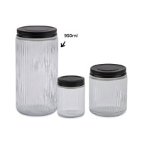 bulk 12 Ribbed Glass Jar With Metal Lid 950ml 9x19cm