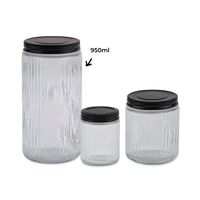 bulk 12 Ribbed Glass Jar w/ Metal Lid 950ml 9x19cm