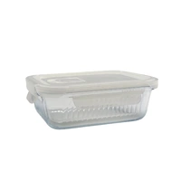 bulk 12 Borosilicate Glass Container w/ Lid Rect 640ml 18x7cm