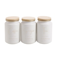 Set 3 Coffee Sugar Tea Canisters W/ Bamboo Lid 15cm