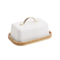 Bulk 8 Elegant Living Metal Butter Dish W Bamboo Base 15x10.5x7.5cm